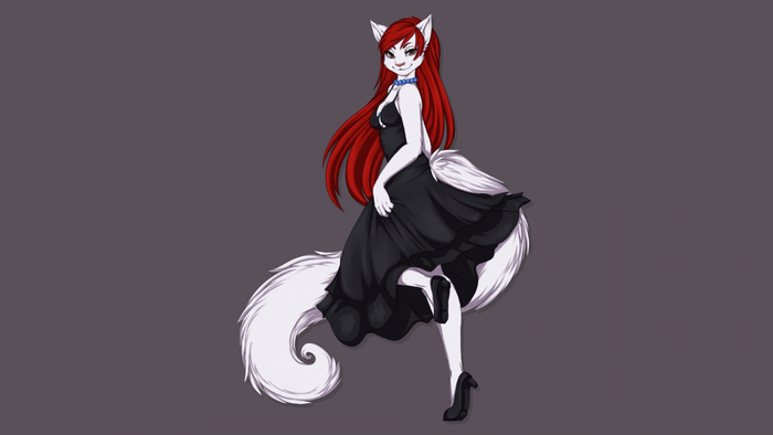 Furry character in a black dress
