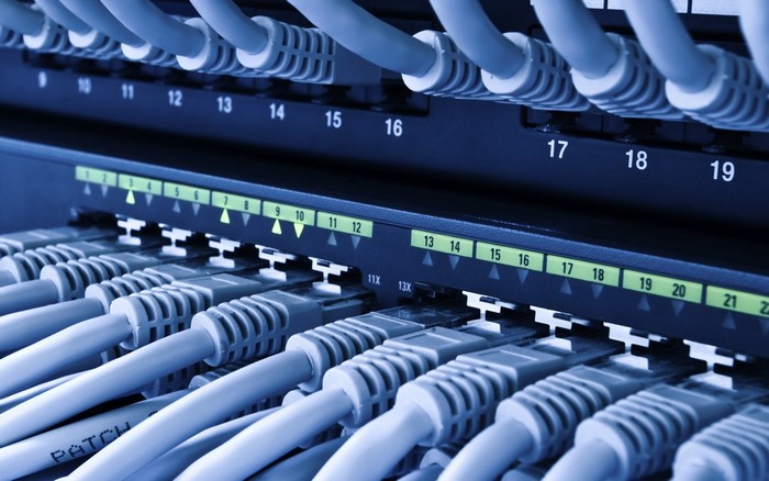 Network server rack with ethernet cables