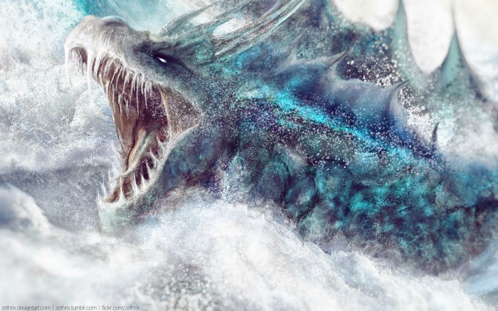 Sea monster emerging from waves