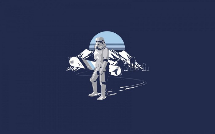 Stormtrooper with Snowboard in Mountains