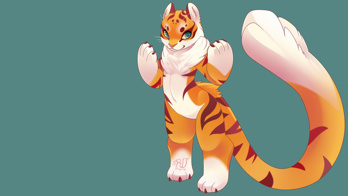 Furry tiger character with orange and red stripes