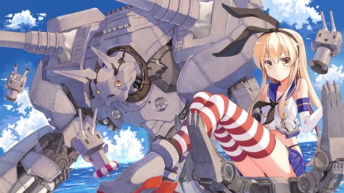 Shimakaze from Kantai Collection with a large mech