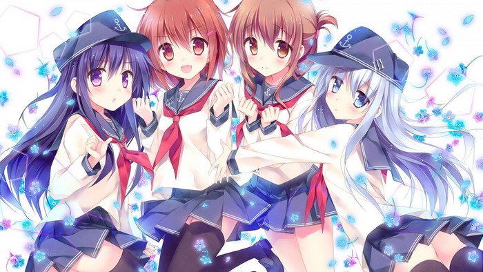 Four Kantai Collection Girls in Sailor Uniforms