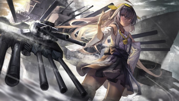 Kongou KanColle anime girl with battleship guns