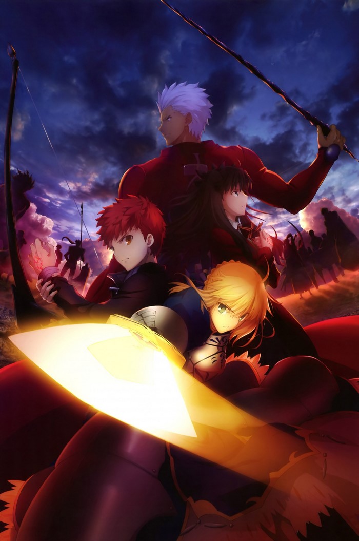 Saber, Rin Tohsaka, and Shirou Emiya from Fate/stay night