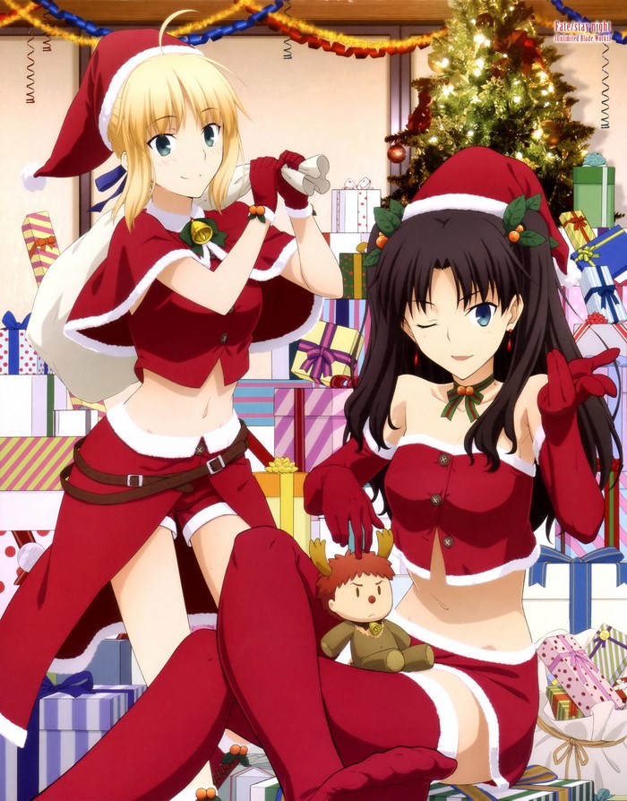Saber and Tohsaka Rin from Fate/stay night in Christmas outfits