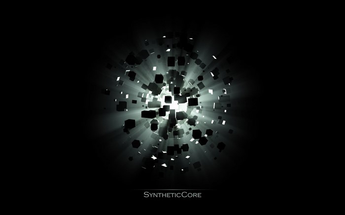 Abstract explosion of cubes with light rays