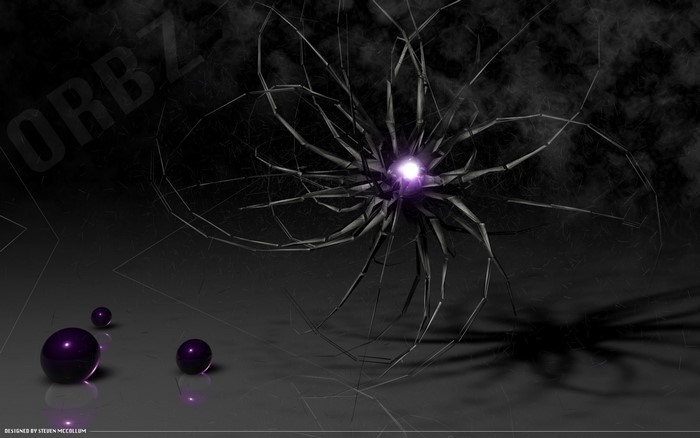 Dark abstract spider-like structure with purple orb