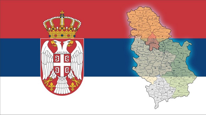 Flag of Serbia with Administrative Map