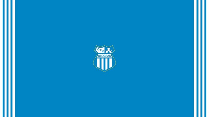 OFK Beograd logo on blue background with white stripes