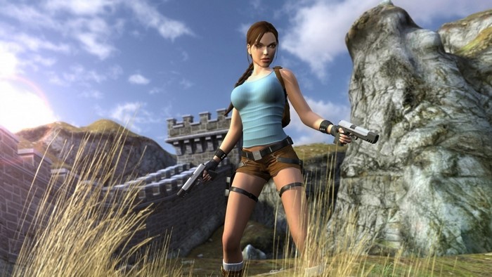 Lara Croft from Tomb Raider holding guns