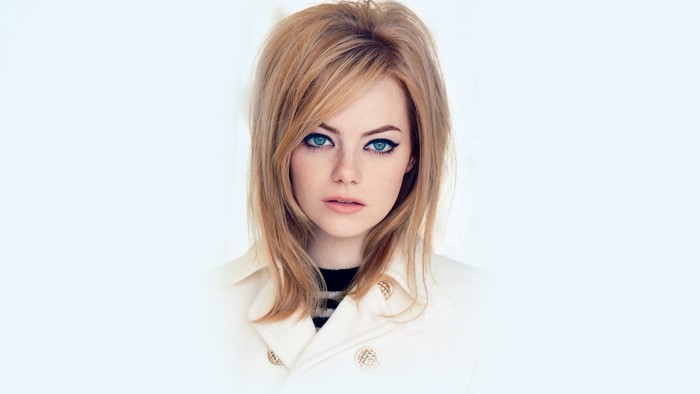 Emma Stone portrait with blonde hair and blue eyes