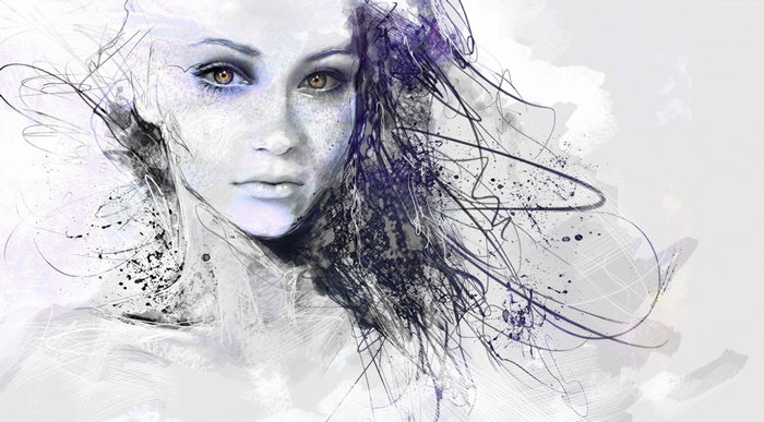 Abstract portrait of a woman with dark scribbles