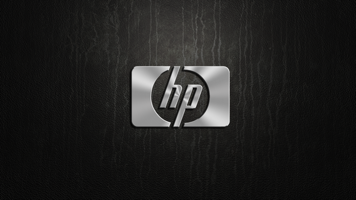 HP logo on black textured background