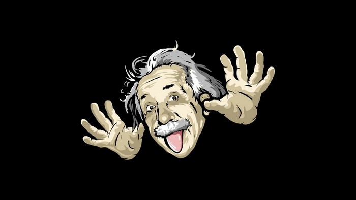 Cartoon illustration of Albert Einstein making a funny face