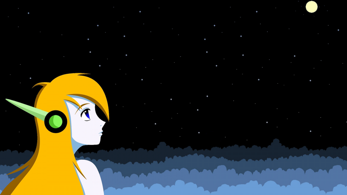Curly Brace from Cave Story looking at the night sky