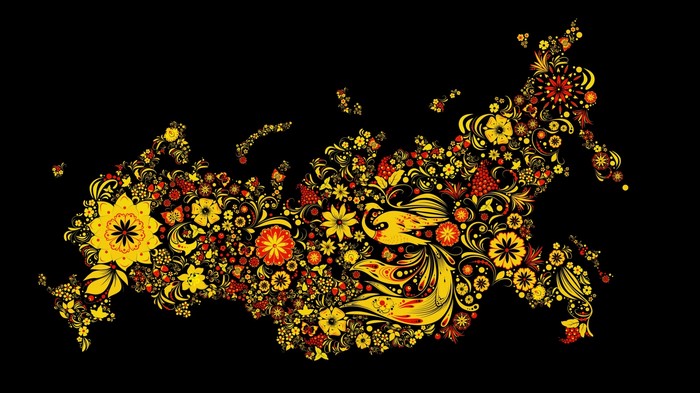 Russia Map in Vibrant Khokhloma Floral Art