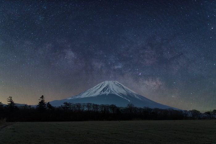 Mount Fuji under the Milky Way at night