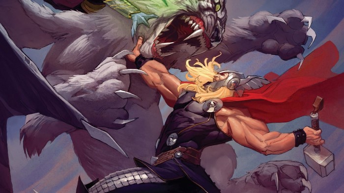 Thor fighting a large monster