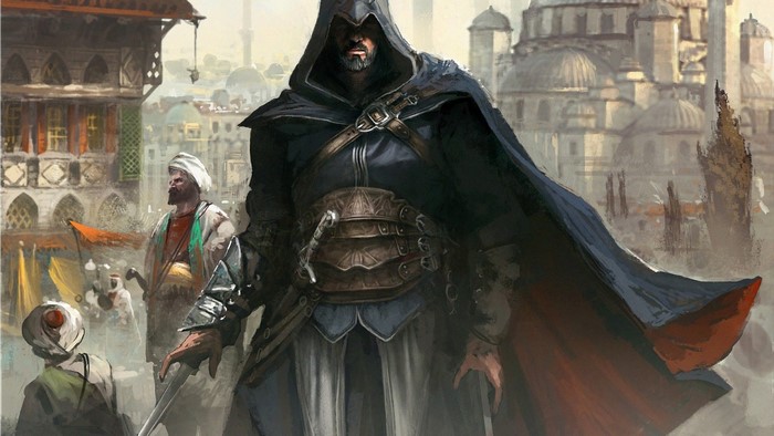 Ezio Auditore da Firenze from Assassin's Creed in a Middle Eastern city