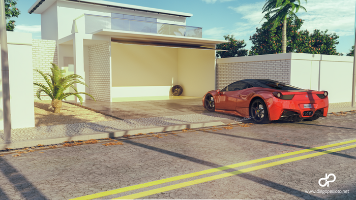 Red Ferrari 458 parked in a modern garage