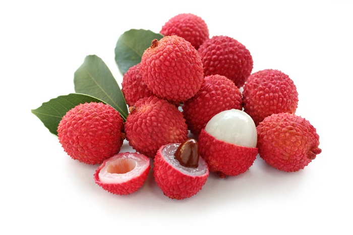 Lychees with leaves