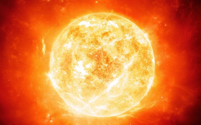 The Sun in space with solar flares