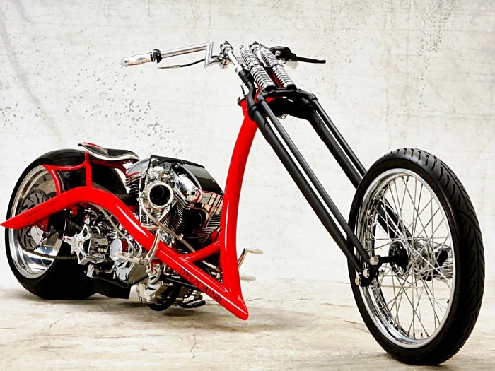 Custom red and black chopper motorcycle