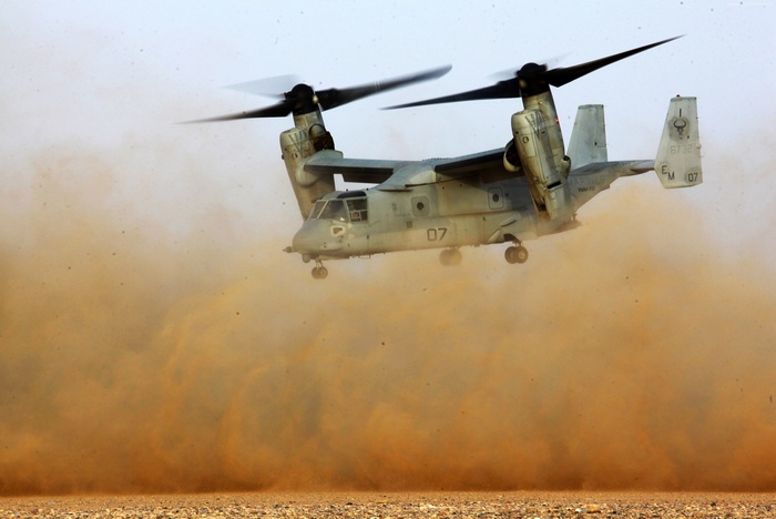 Bell Boeing V-22 Osprey in desert dust