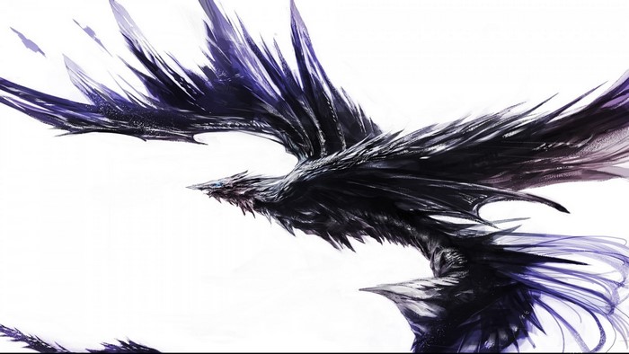 Dark fantasy bird illustration with purple accents