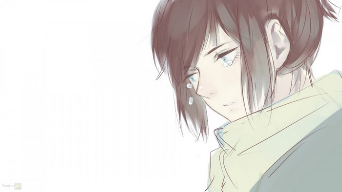 Anime girl crying with brown hair