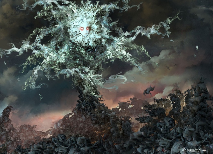 Hellblade concept art of a tree-like demon
