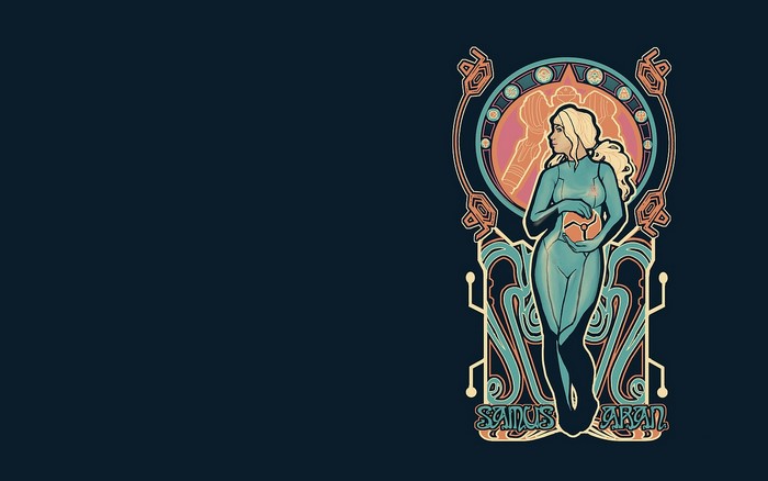 Samus Aran from Metroid in Art Nouveau style
