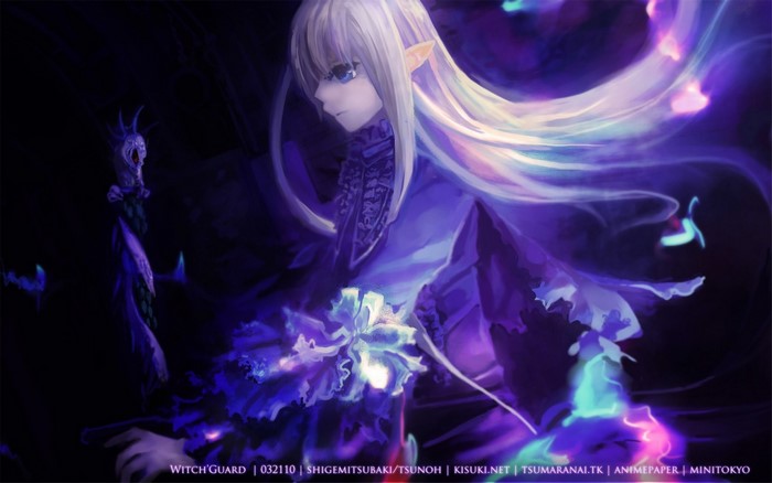 Elf girl with long white hair and purple dress