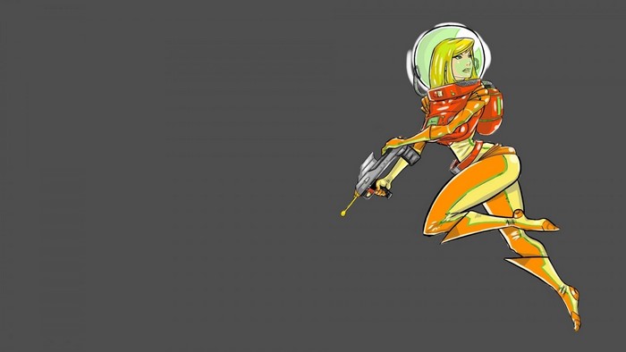 Samus Aran from Metroid in a stylized illustration