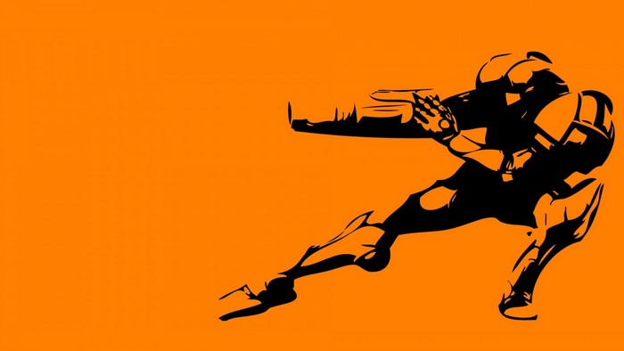 Samus Aran from Metroid in silhouette