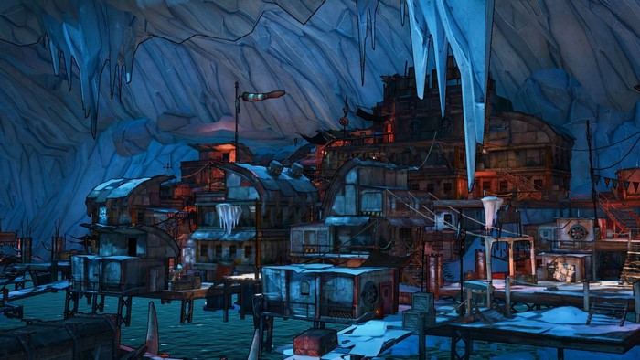 Borderlands 2 screenshot of an icy settlement