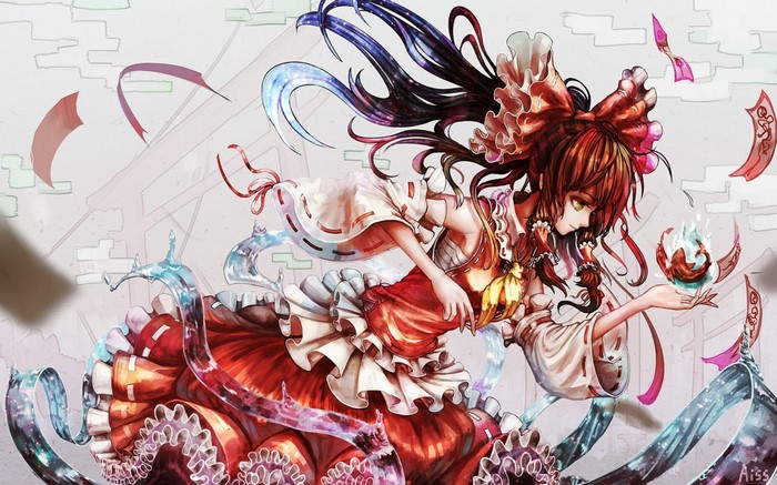 Anime girl with red dress and fire magic