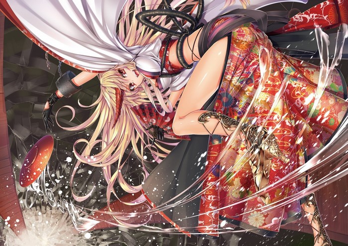 Anime girl with horns and kimono