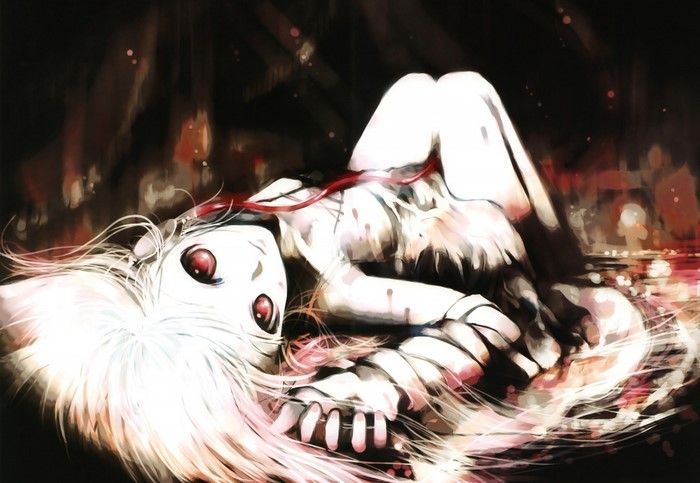 Anime girl with white hair and red eyes