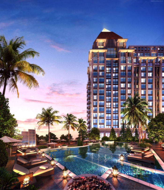 Auberge Discovery Bay Resort Pool at Dusk
