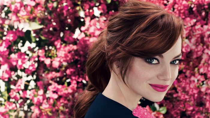 Emma Stone with pink flowers