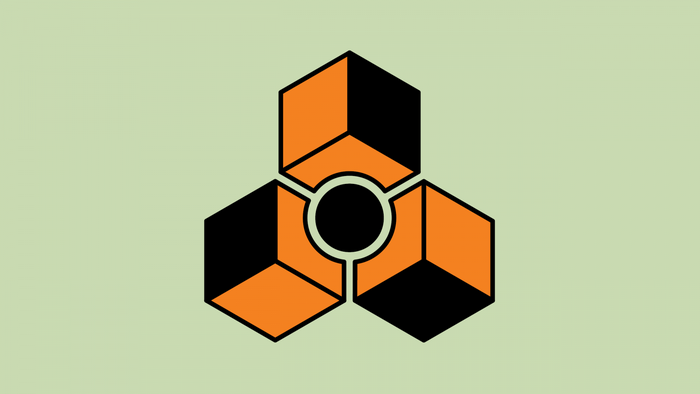 Abstract geometric logo with orange and black cubes