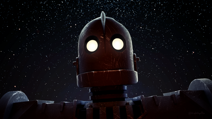 The Iron Giant in outer space with stars