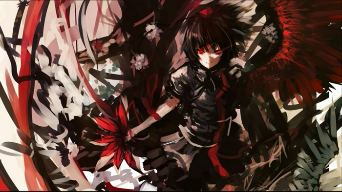 Anime girl with red eyes and black wings
