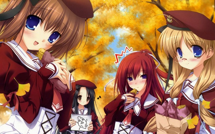 Anime girls eating sweet potatoes in autumn