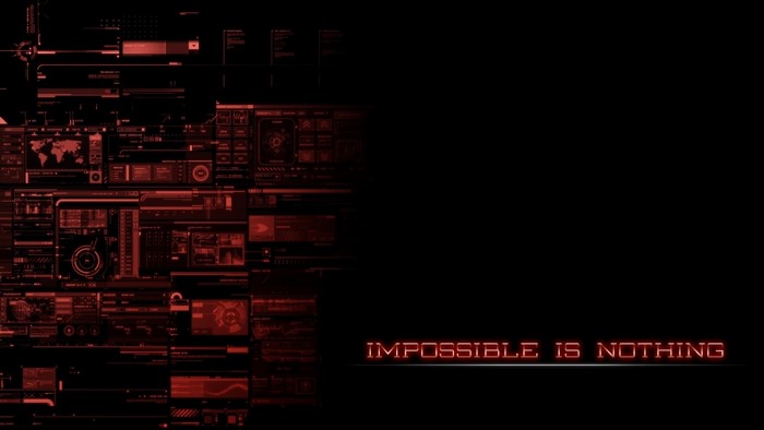 Red digital interface with text 'Impossible is Nothing'