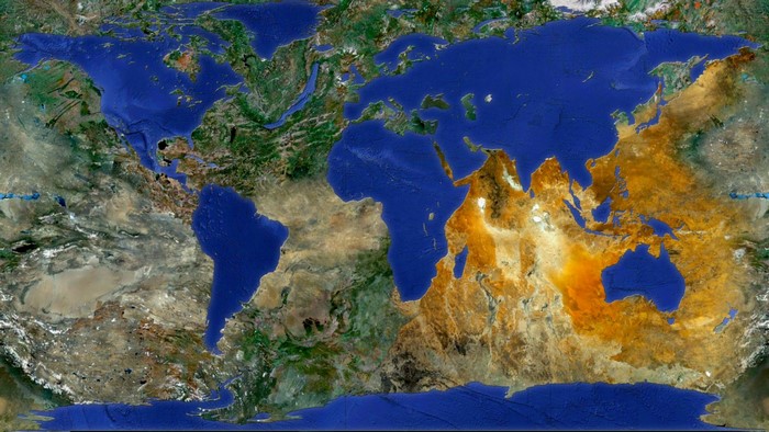 Satellite view of Earth's continents and oceans