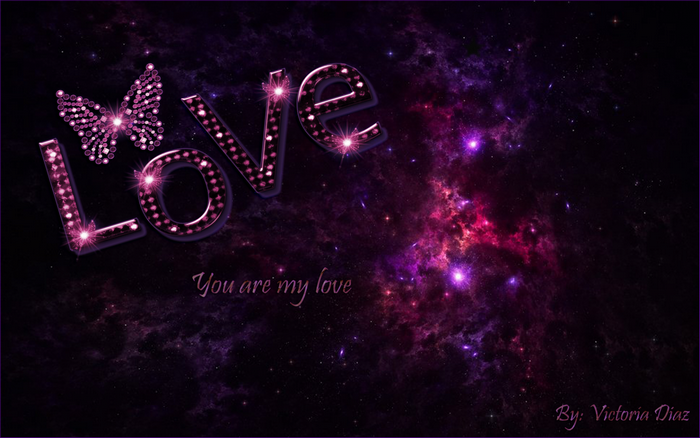 Love text with butterfly and galaxy background