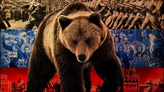 Russian Bear with Russian Flag and Military Imagery